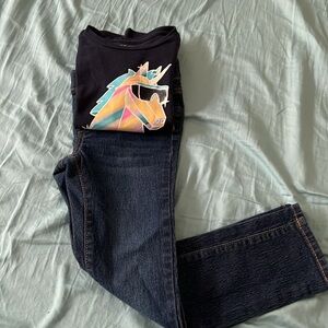 Old Navy Blue Skinny Jeans with Stretch with unicorn t shirt